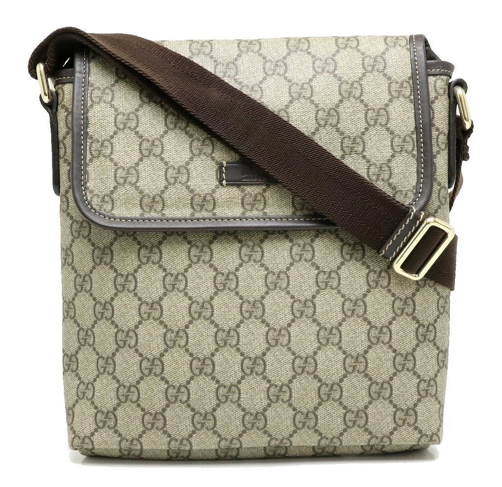 Gucci GG Supreme Plus Crossbody Bag Leather Beige Brown Cream
